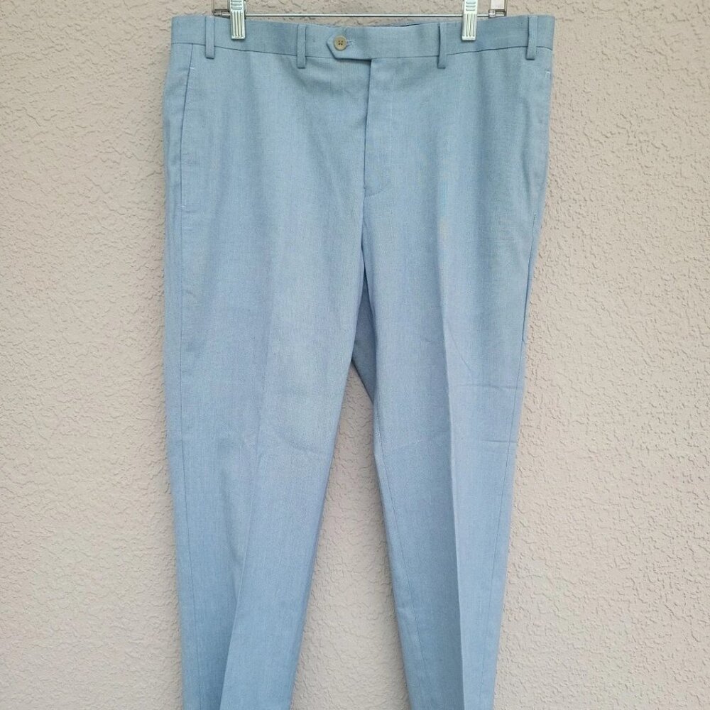 Lauren Ralph Lauren Men's 37x30 Light Blue 100% Linen Flat Front Dress Pants
